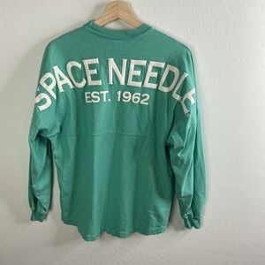 Spirit‎ Jersey Mens Sz XS Crew Neck pullover teal green long sleeve Space Needle